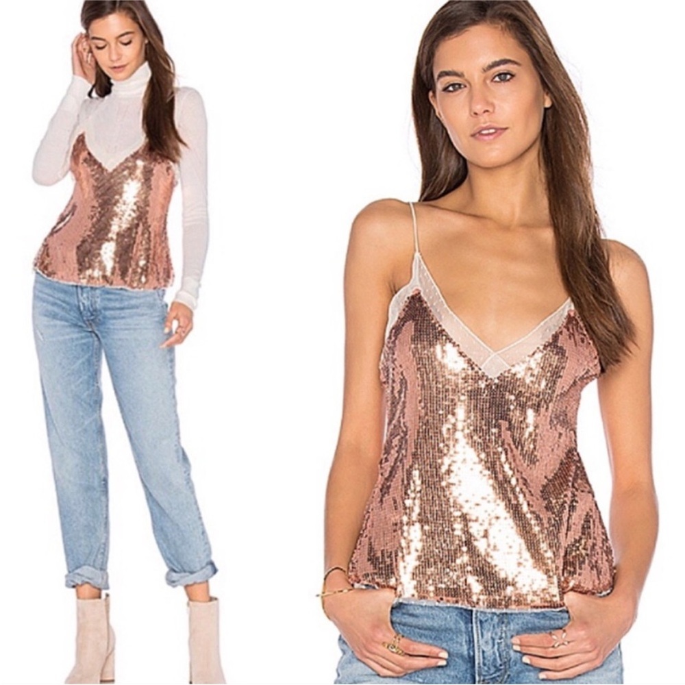 FREE PEOPLE Intimately Sequin Rose Gold Cami Top